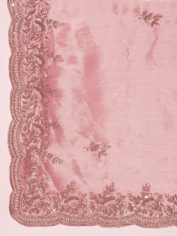 Pink Tissue Zari Embroidery saree