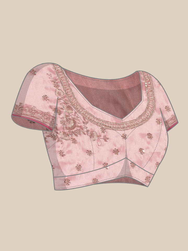 Pink Tissue Zari Embroidery saree