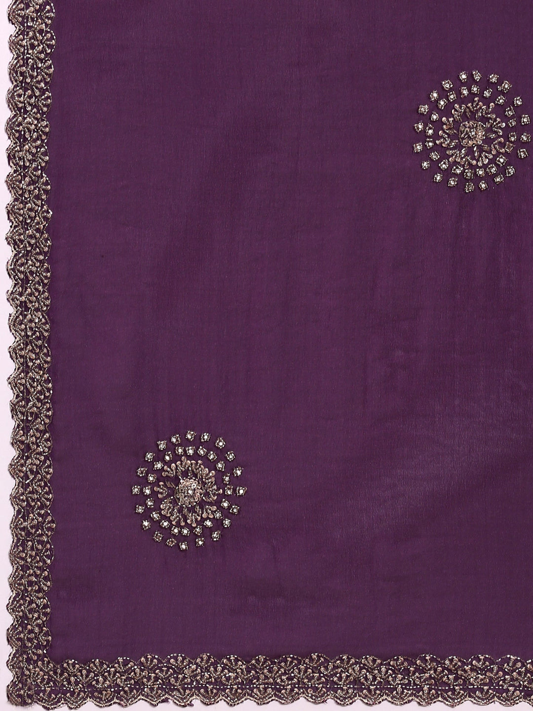 Neerus Purple satin hand embroidered saree - detail view 3
