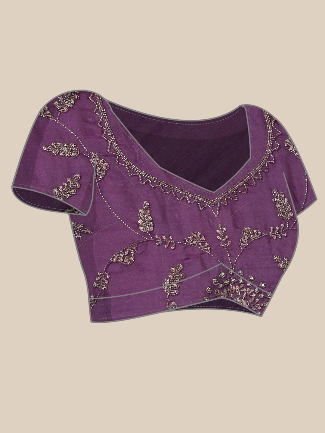 Neerus Purple satin hand embroidered saree - detail view 4