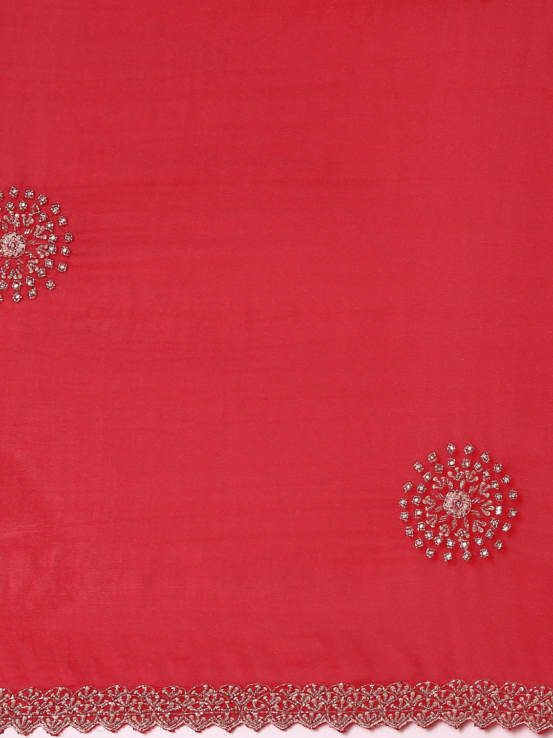 Neerus Red satin hand embroidered saree - detail view 2