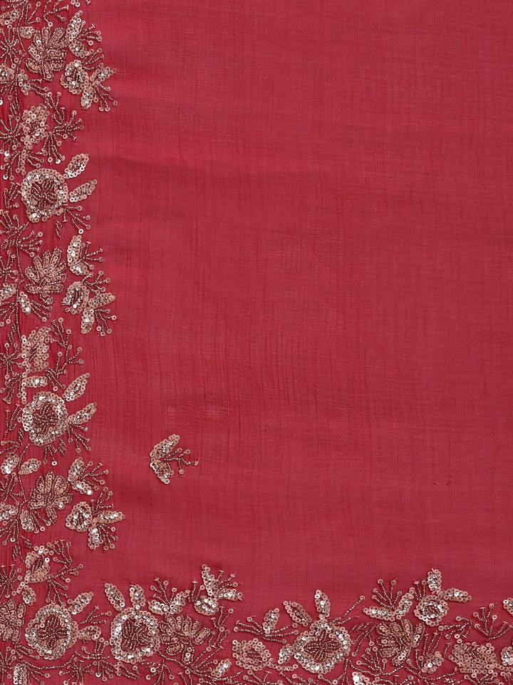 Maroon Organza Aari Embroidery Saree