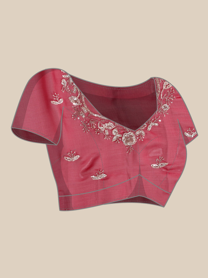 Neerus Maroon organza hand embroidered saree - detail view 4
