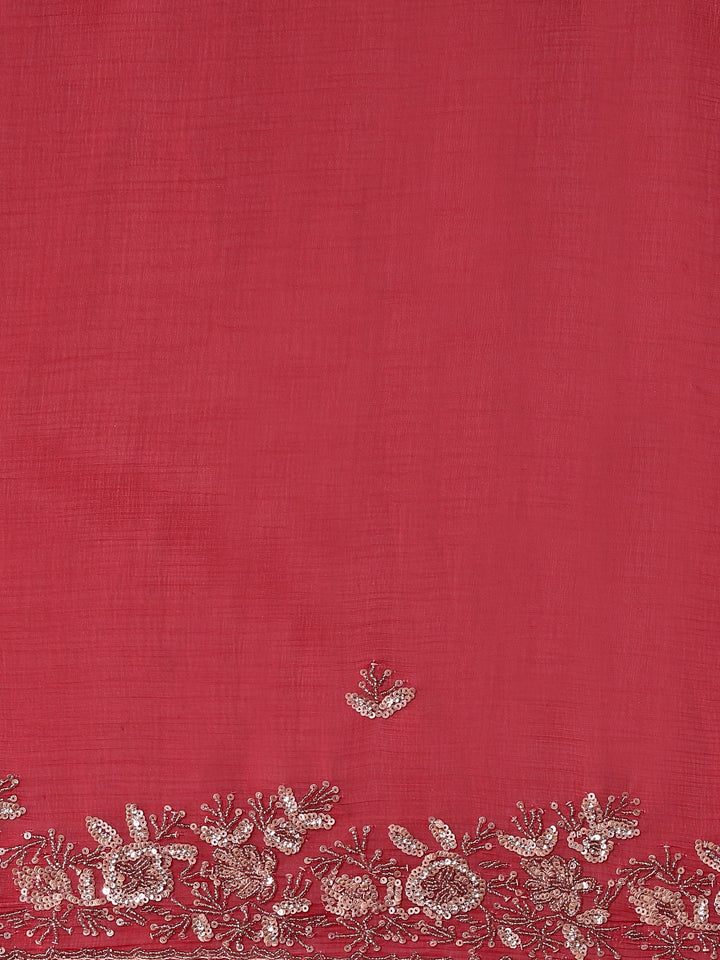 Maroon Organza Aari Embroidery Saree