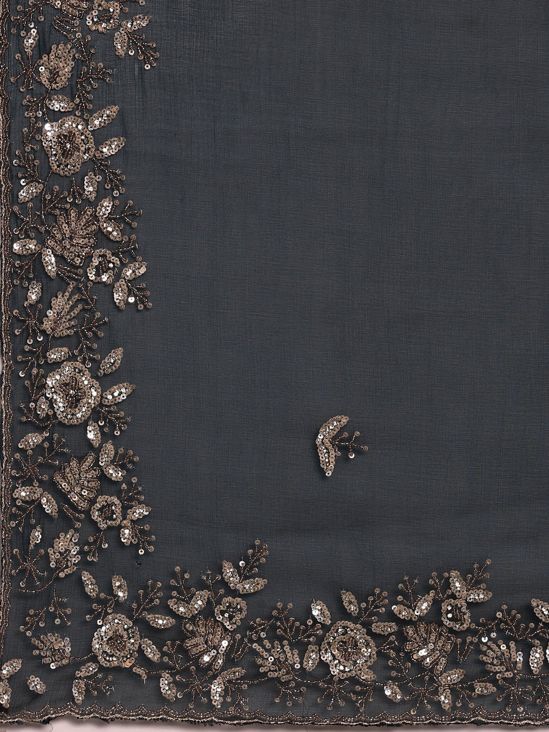 Neerus Blue organza hand embroidered saree with peacock motifs - detail view 3