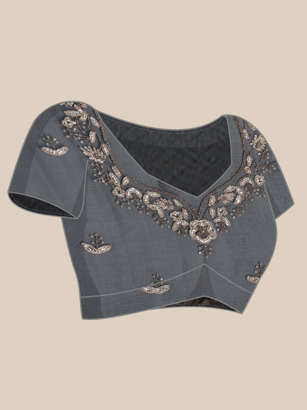 Neerus Blue organza hand embroidered saree with peacock motifs - detail view 4