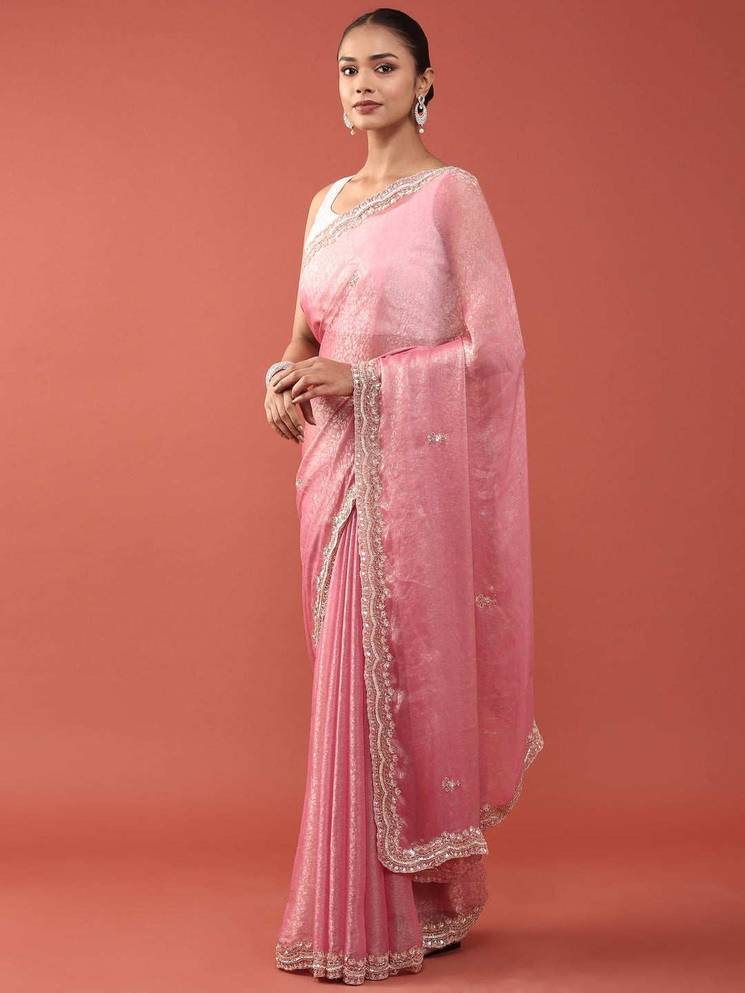 Neerus Pink Jacquard Embroidered Saree - detail view 1