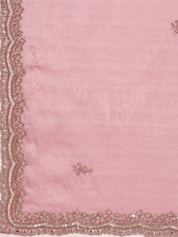 Onion Pink Jacquard Zari Embroidery Saree