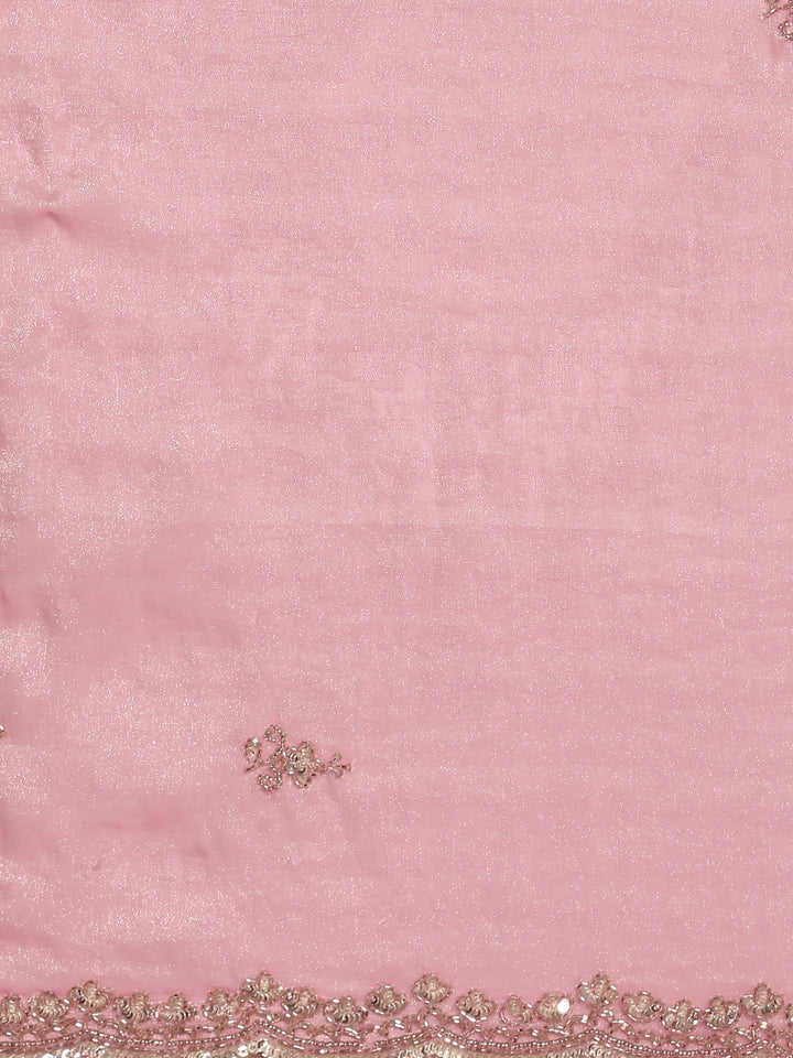 Onion Pink Jacquard Zari Embroidery Saree