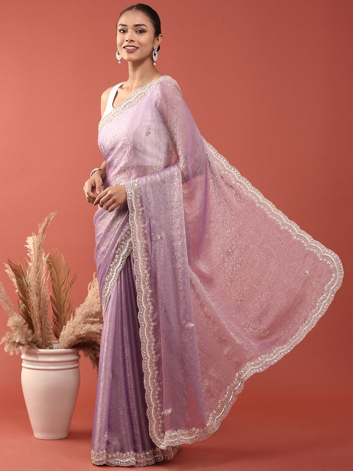 Purple Jacquard Zari Embroidery Saree