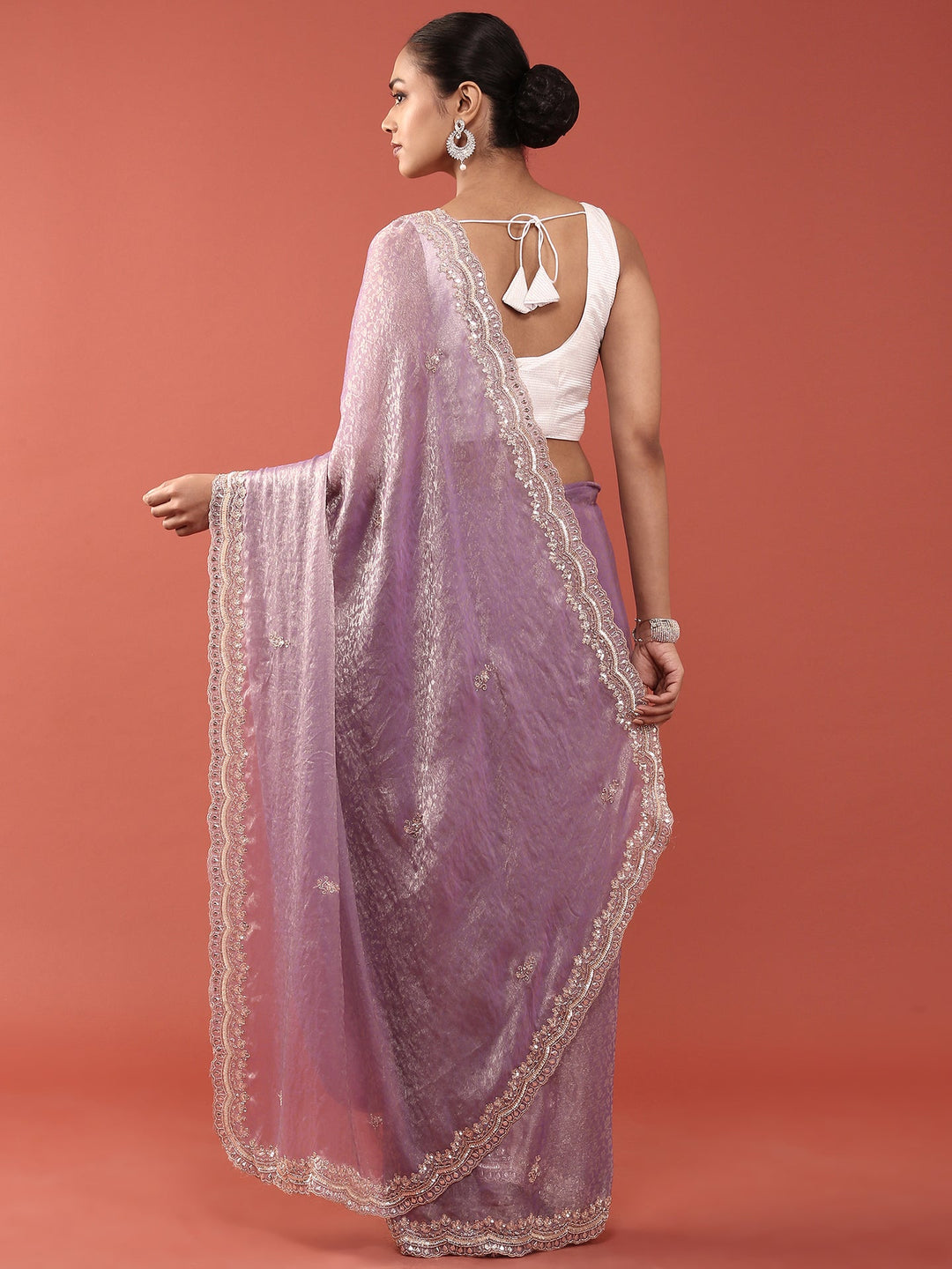Neerus Purple Jacquard Embroidered Saree - back view