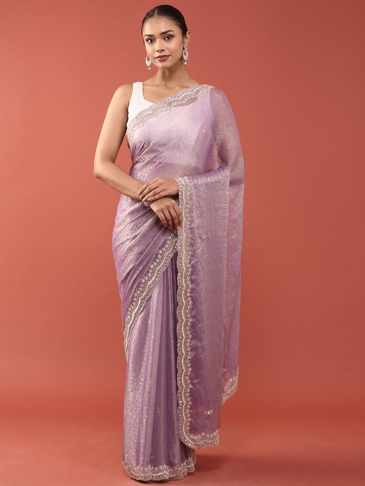 Neerus Purple Jacquard Embroidered Saree - front view