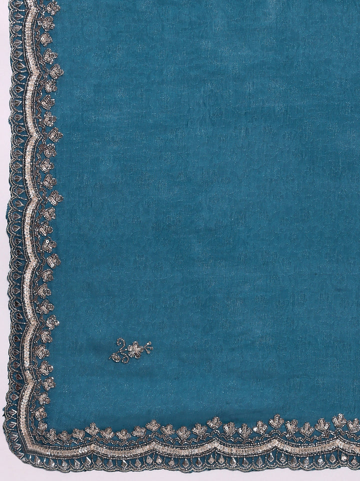 Rama Green Jacquard Zari Embroidery Saree