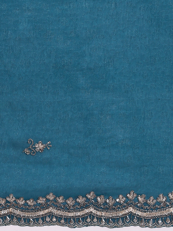 Rama Green Jacquard Zari Embroidery Saree