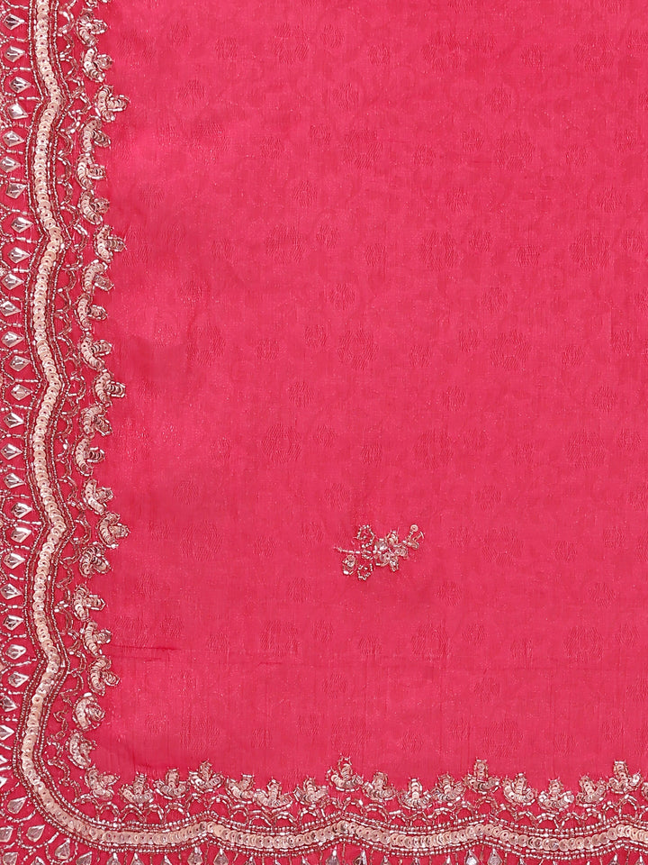 Rani Pink Jacquard Zari Embroidery Saree