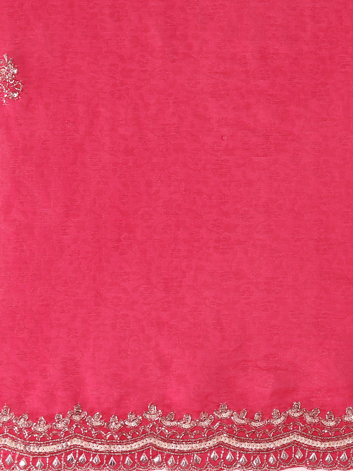 Rani Pink Jacquard Zari Embroidery Saree