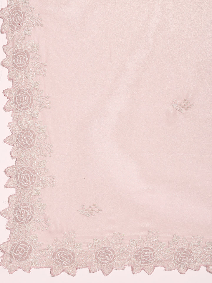 Pink Organza Stone And Thread Embroidery Saree