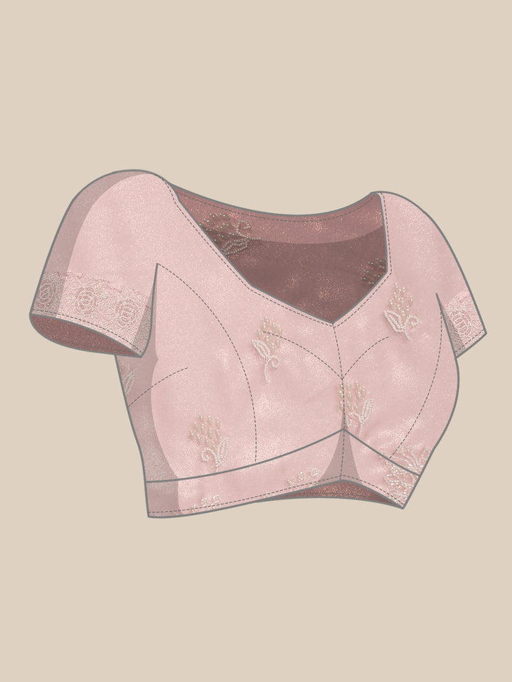 Pink Organza Stone And Thread Embroidery Saree