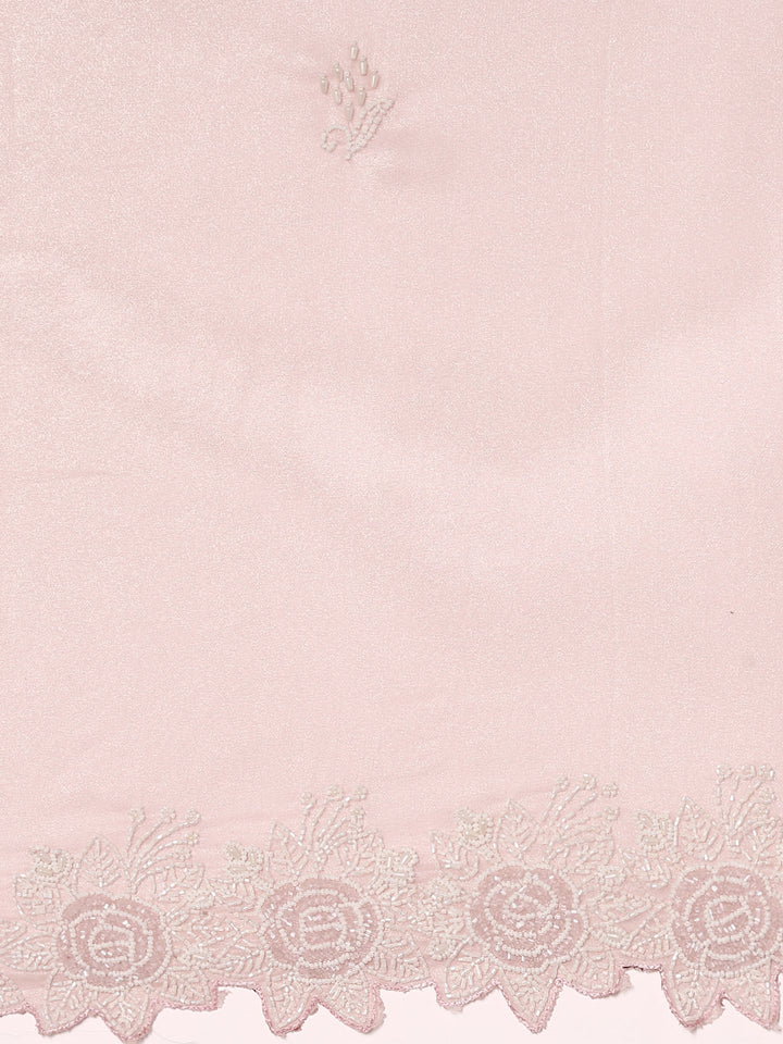 Pink Organza Stone And Thread Embroidery Saree