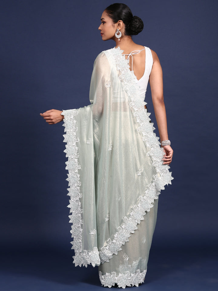 Neerus Green organza embellished saree - side view
