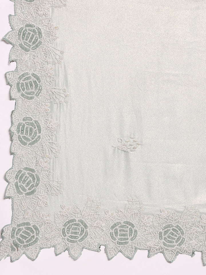 Sea Green Organza Stone And Thread Embroidery Saree