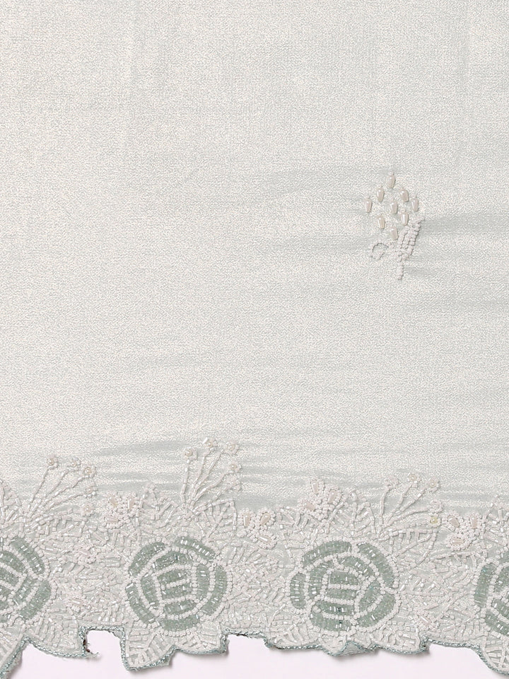 Sea Green Organza Stone And Thread Embroidery Saree