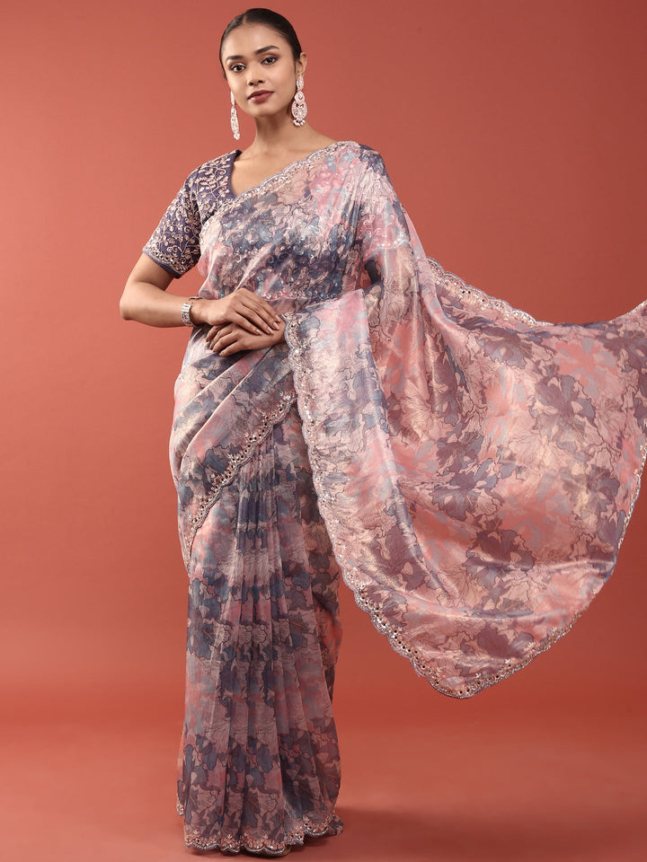 Neerus Purple tissue woven saree - detail view 1