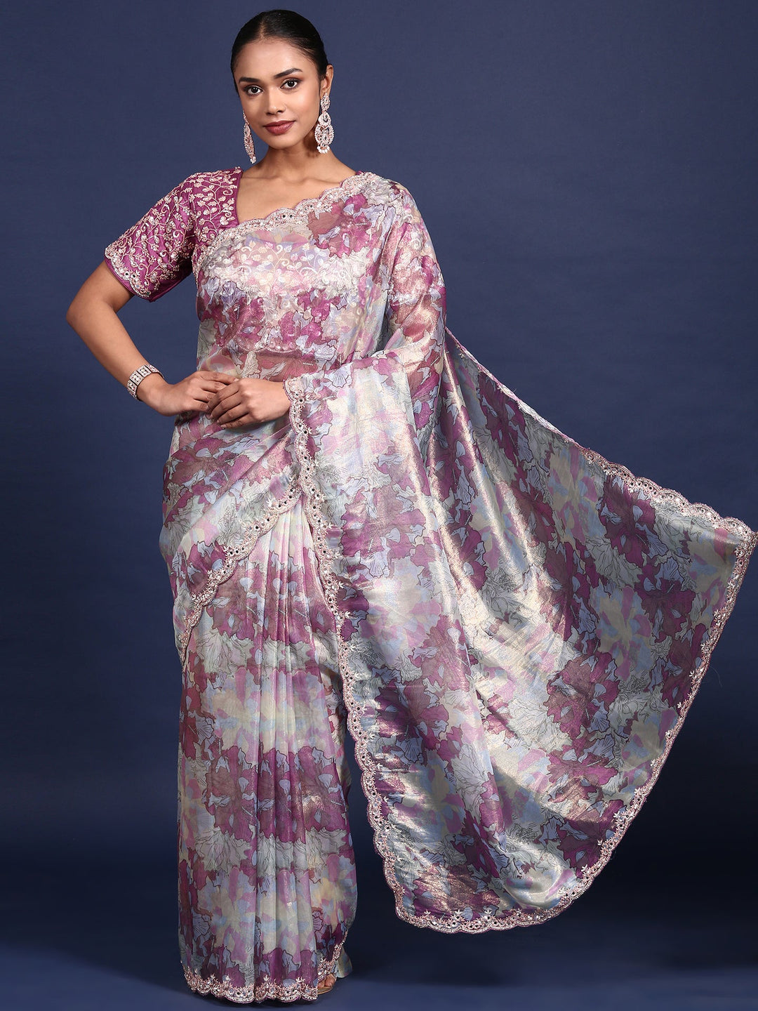 Neerus Multi polyester printed saree - front view