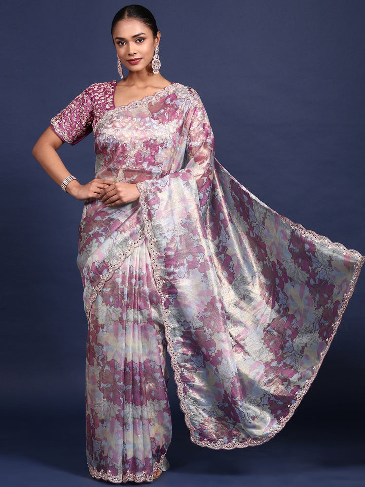 Neerus Multi polyester printed saree - front view