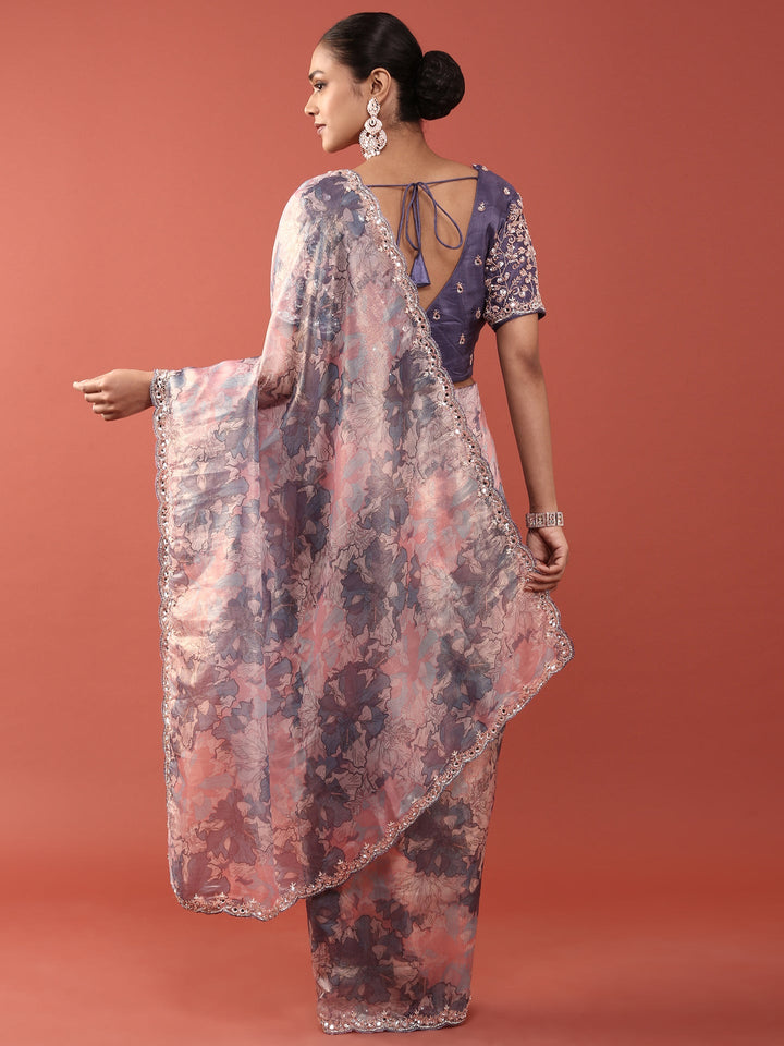 Neerus Purple tissue woven saree - back view