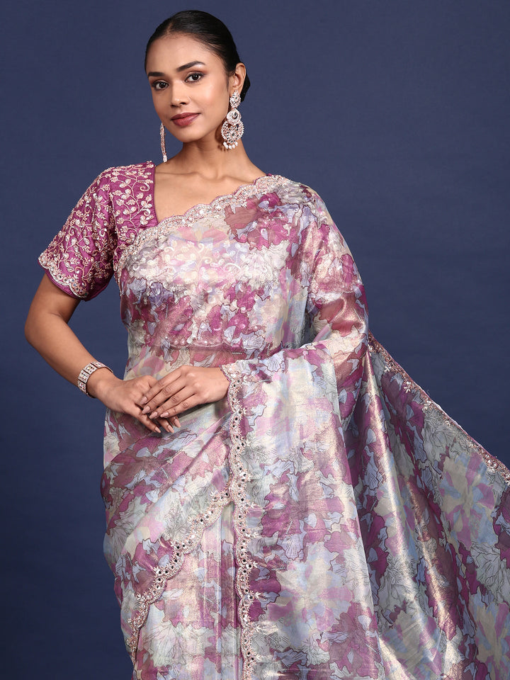 Neerus Multi polyester printed saree - back view
