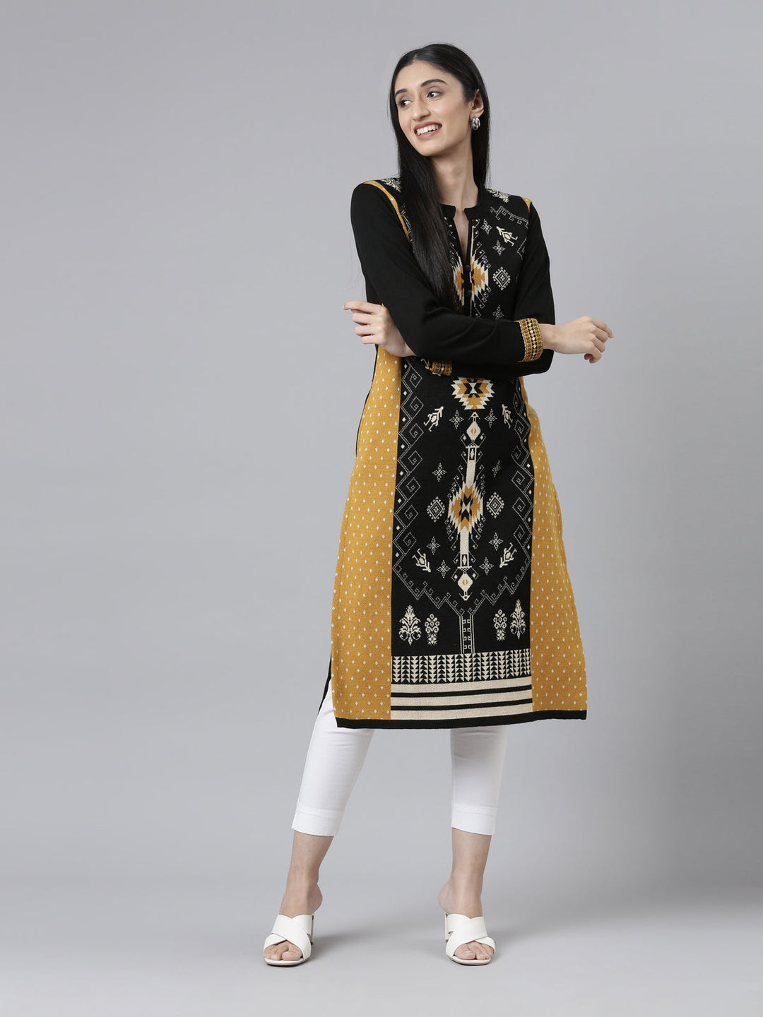Neerus Multi acrylic woven tribal kurti - front view