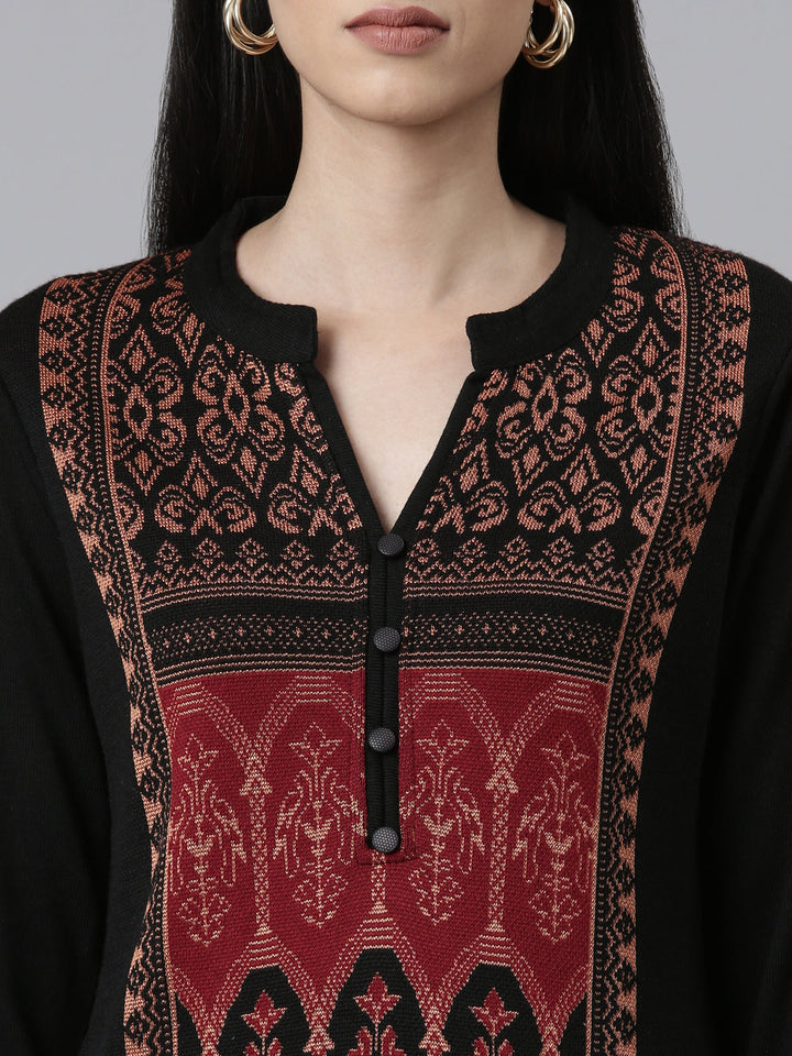 Neerus Acrylic woven ethnic motif kurta band collar - detail view 1