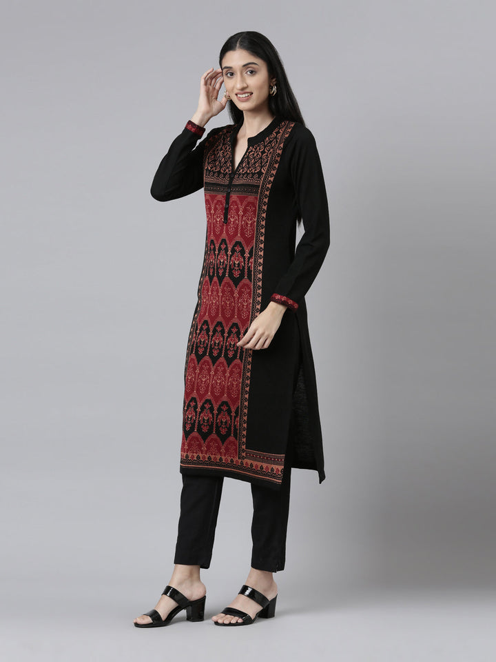 Neerus Acrylic woven ethnic motif kurta band collar - back view