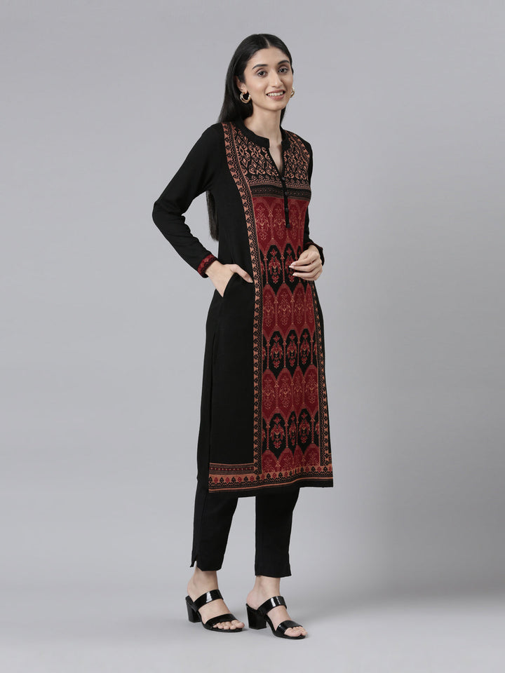Neerus Acrylic woven ethnic motif kurta band collar - detail view 2