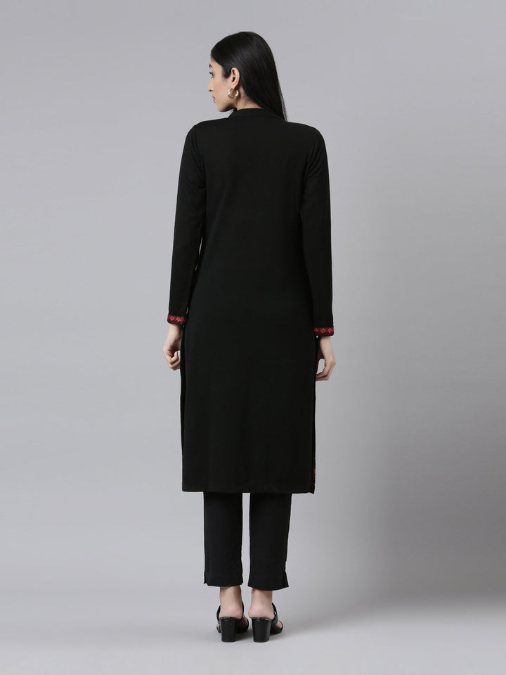 Neerus Acrylic woven ethnic motif kurta band collar - side view