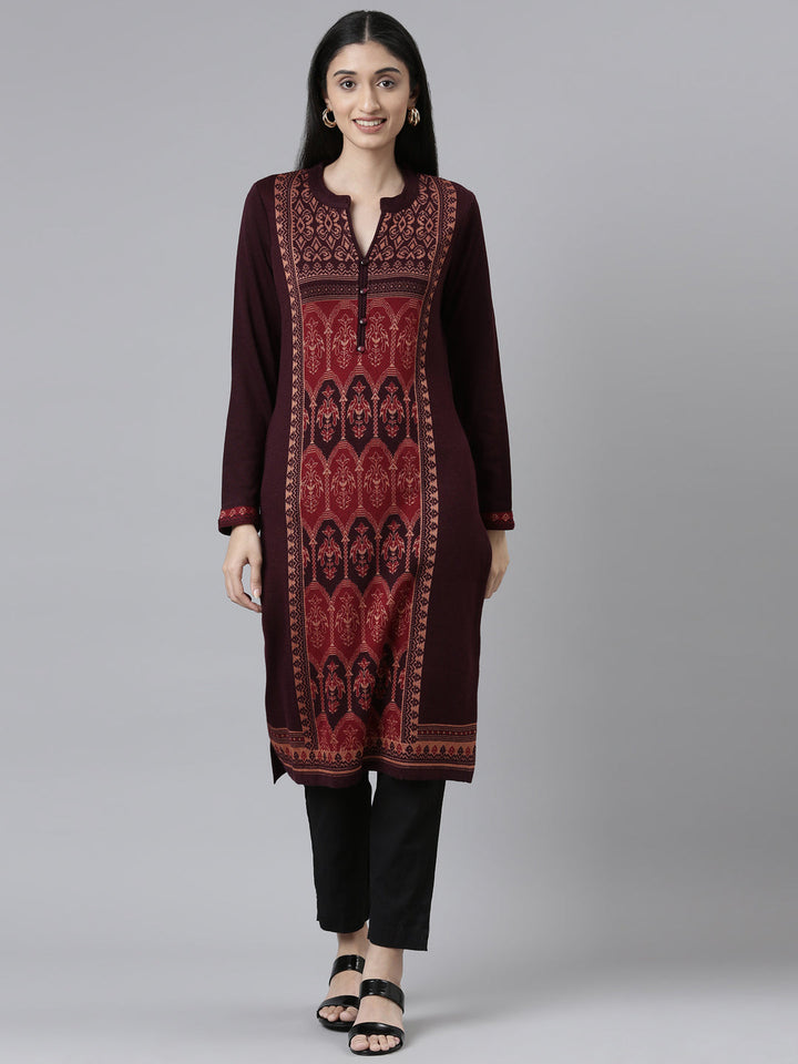 Neerus Woven acrylic straight kurti - front view