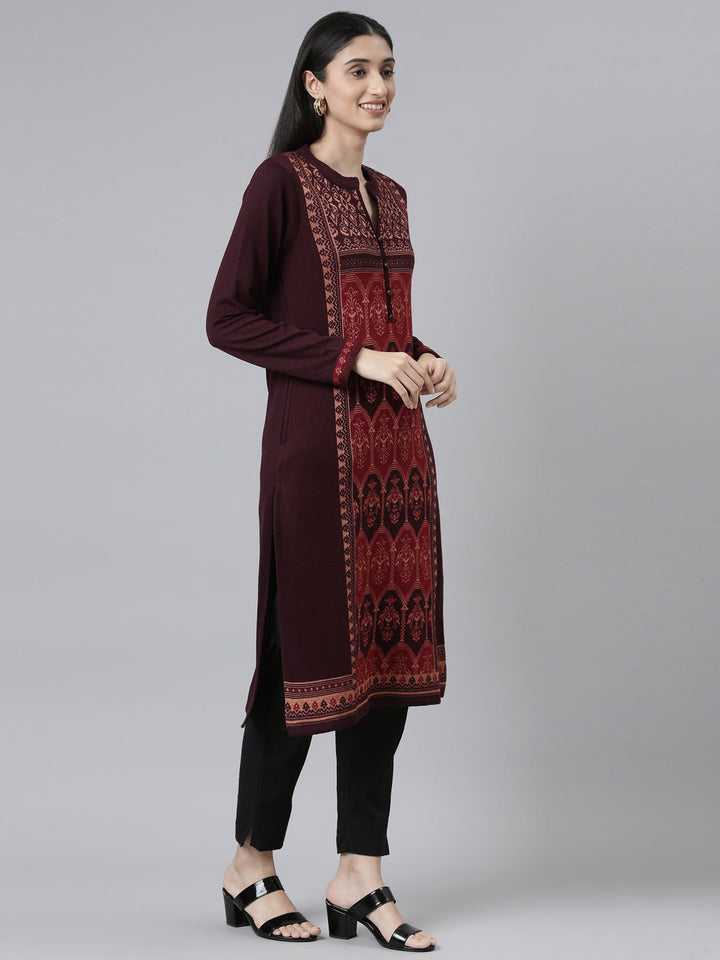 Neerus Woven acrylic straight kurti - back view