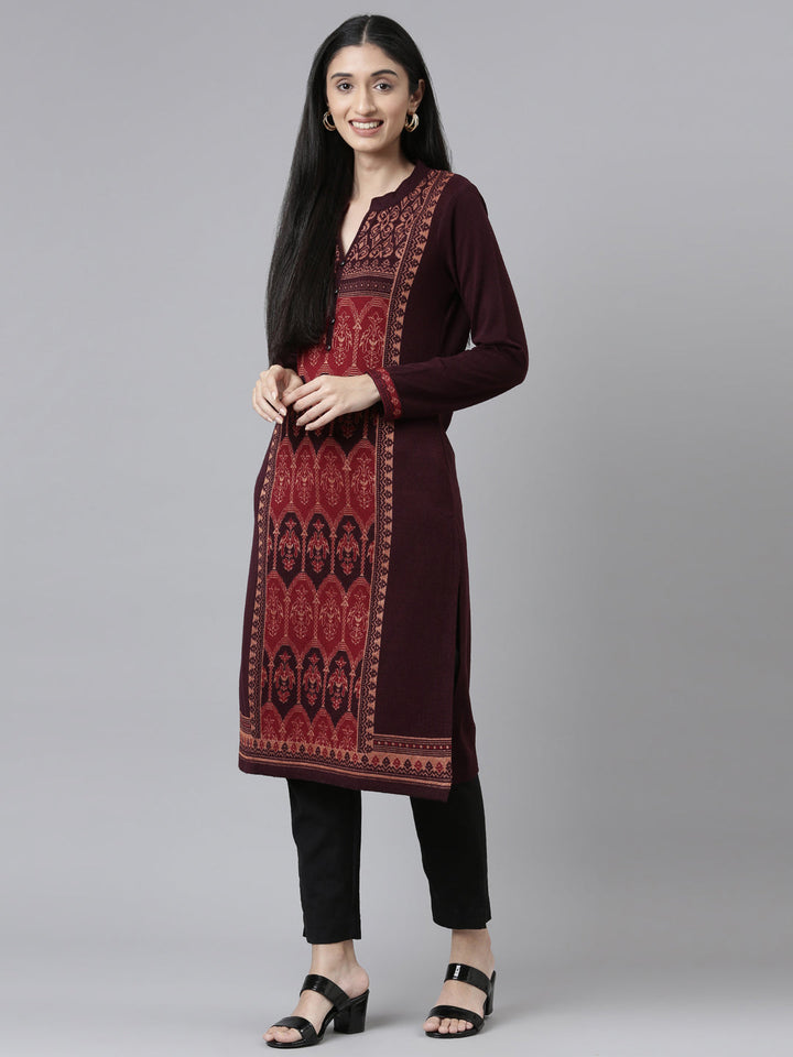 Neerus Woven acrylic straight kurti - detail view 2