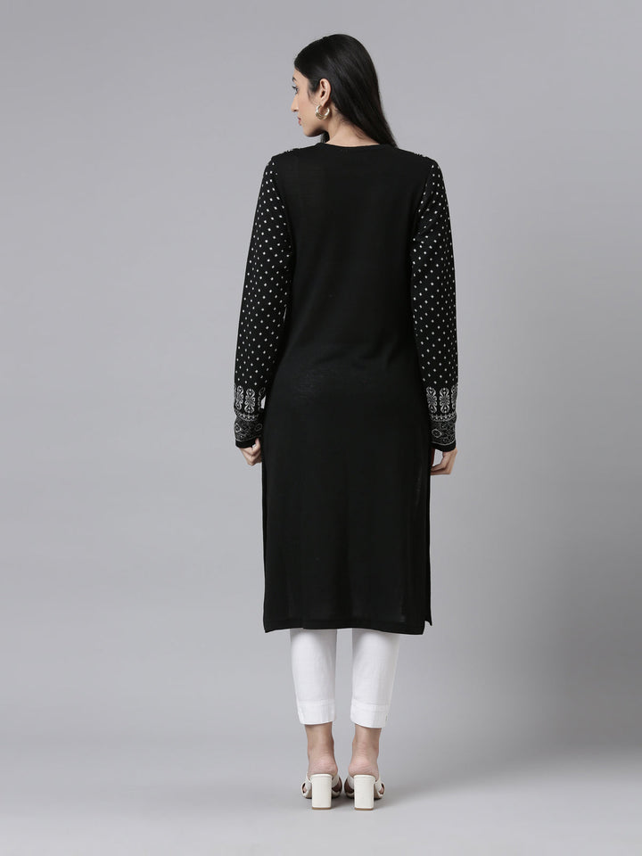 Neerus Acrylic embroidered straight kurti with yoke design - side view