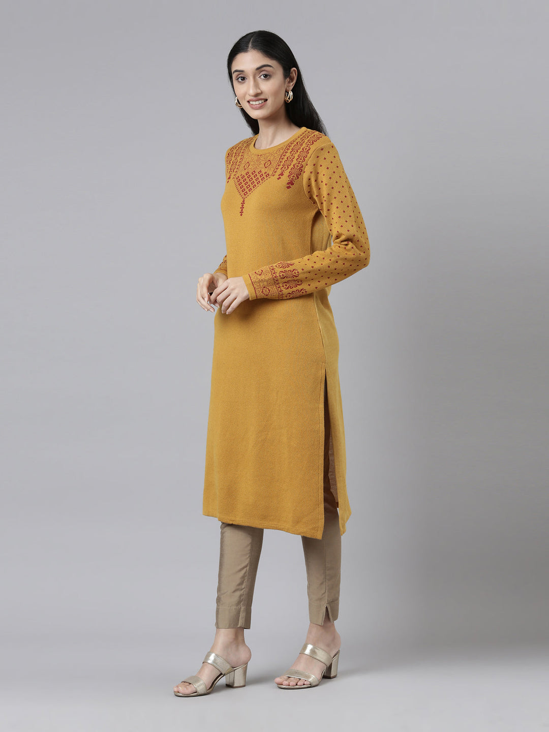 Neerus Acrylic embroidered straight kurti - back view