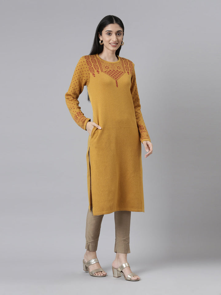 Neerus Acrylic embroidered straight kurti - front view