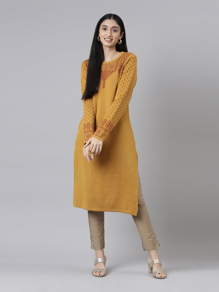 Neerus Acrylic embroidered straight kurti - detail view 2