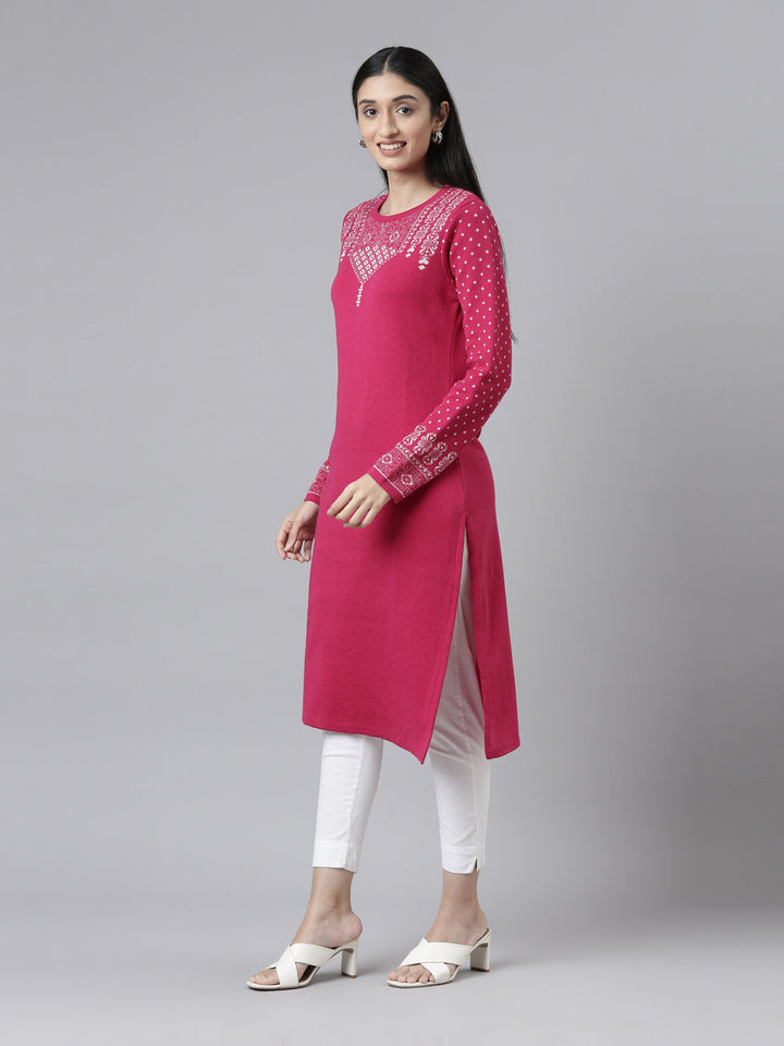 Neerus Acrylic embroidered straight kurti - back view