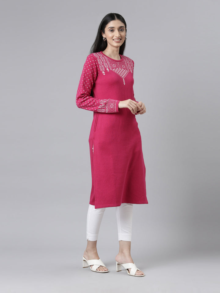 Neerus Acrylic embroidered straight kurti - detail view 2