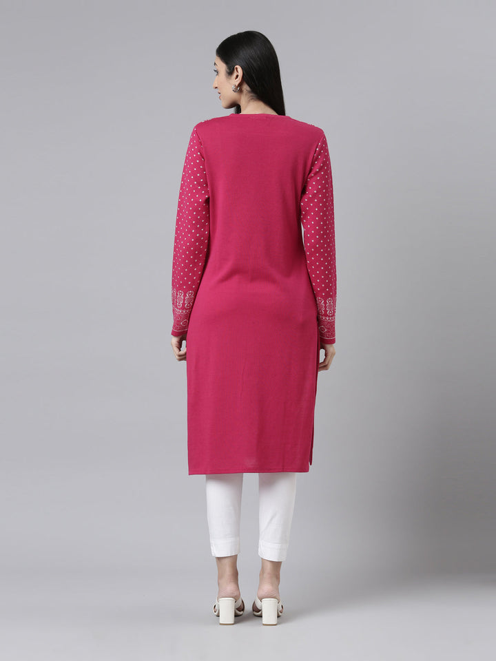 Neerus Acrylic embroidered straight kurti - side view