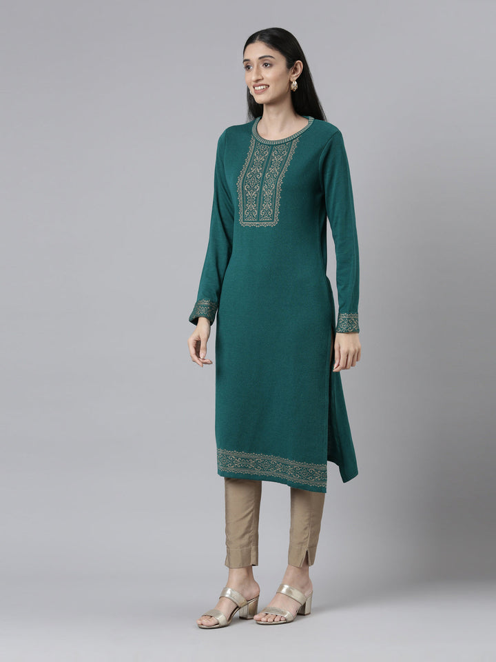 Neerus Acrylic woven straight kurti - back view