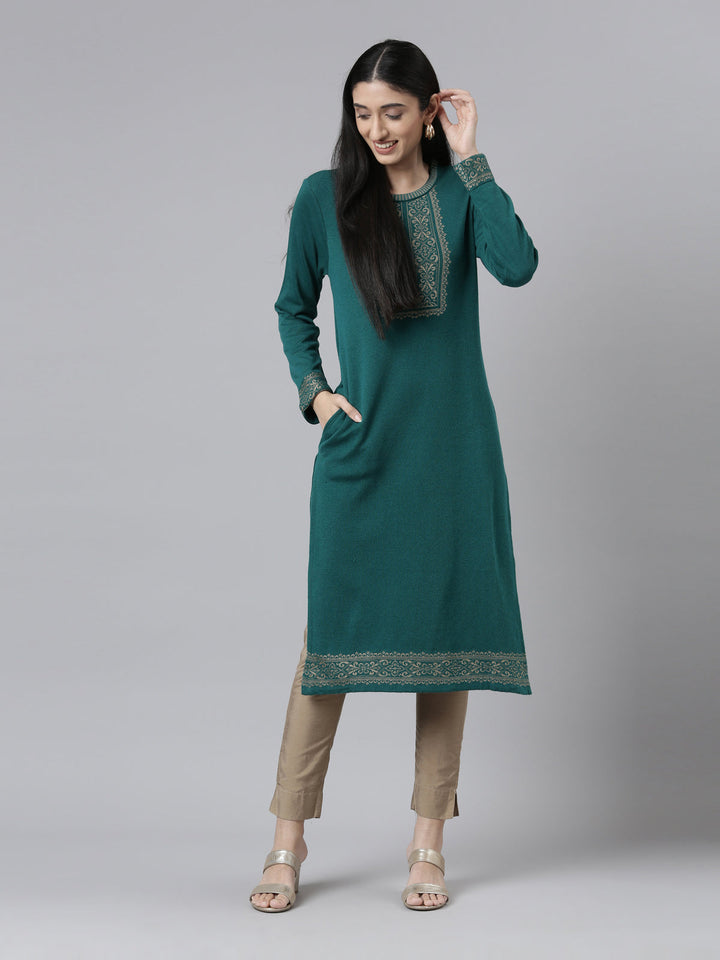Neerus Acrylic woven straight kurti - detail view 2