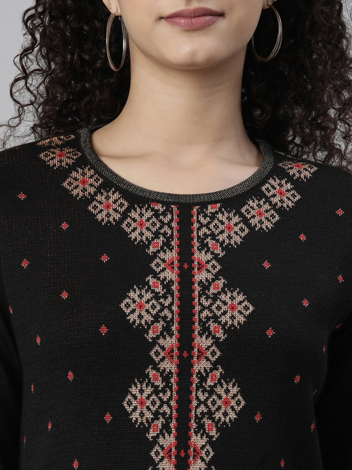 Neerus Black acrylic ethnic woven kurti - detail view 1