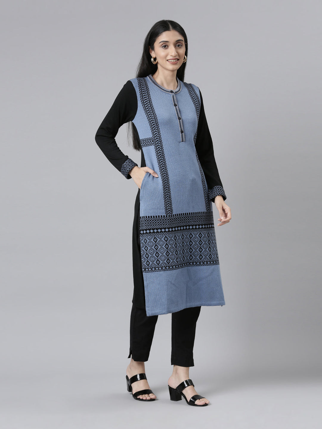 Neerus Woven acrylic straight kurti - detail view 2